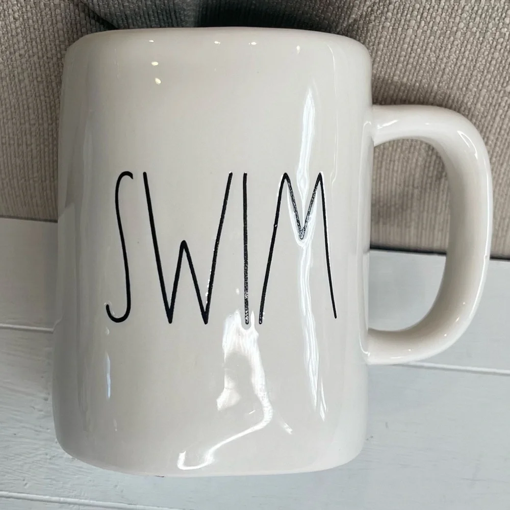 Rae Dunn (SWIM) Ceramic Mug Teal Inside 4 1/2